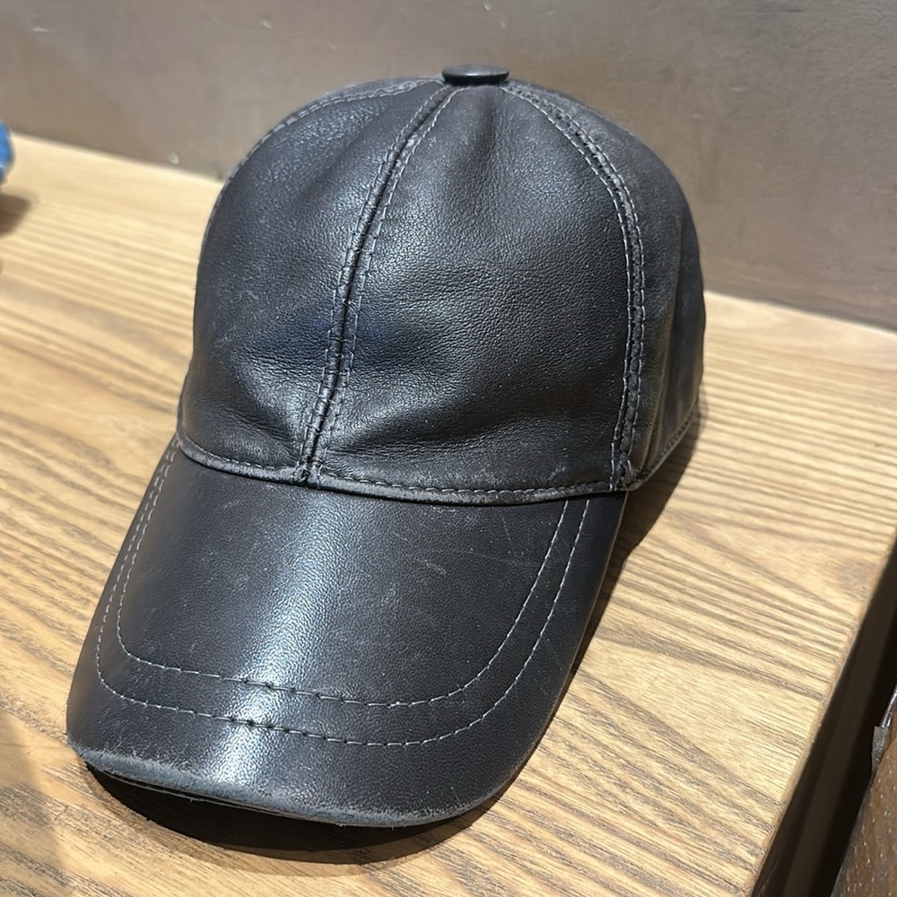 Grey leather baseball cap